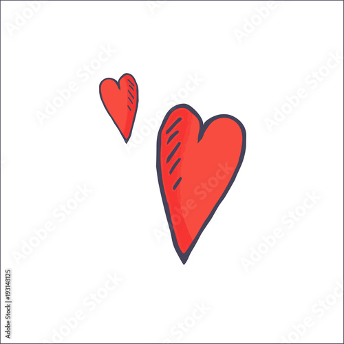 Comics style hand drawn imitation vector symbol: love hearts shapes isolated. Great as romantic hearts or nubes doodles.