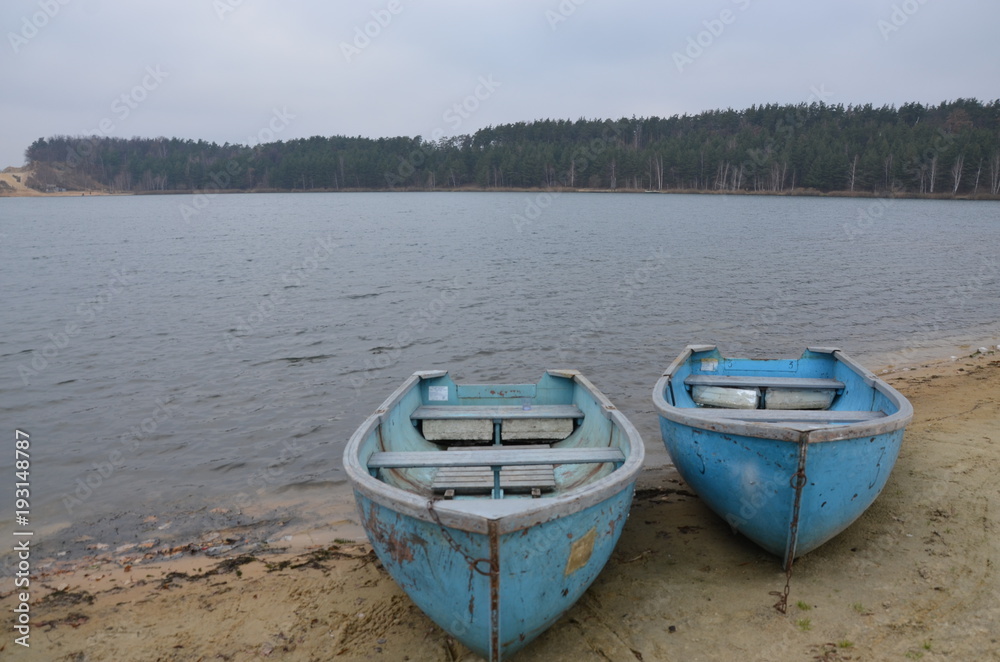 two blue boats