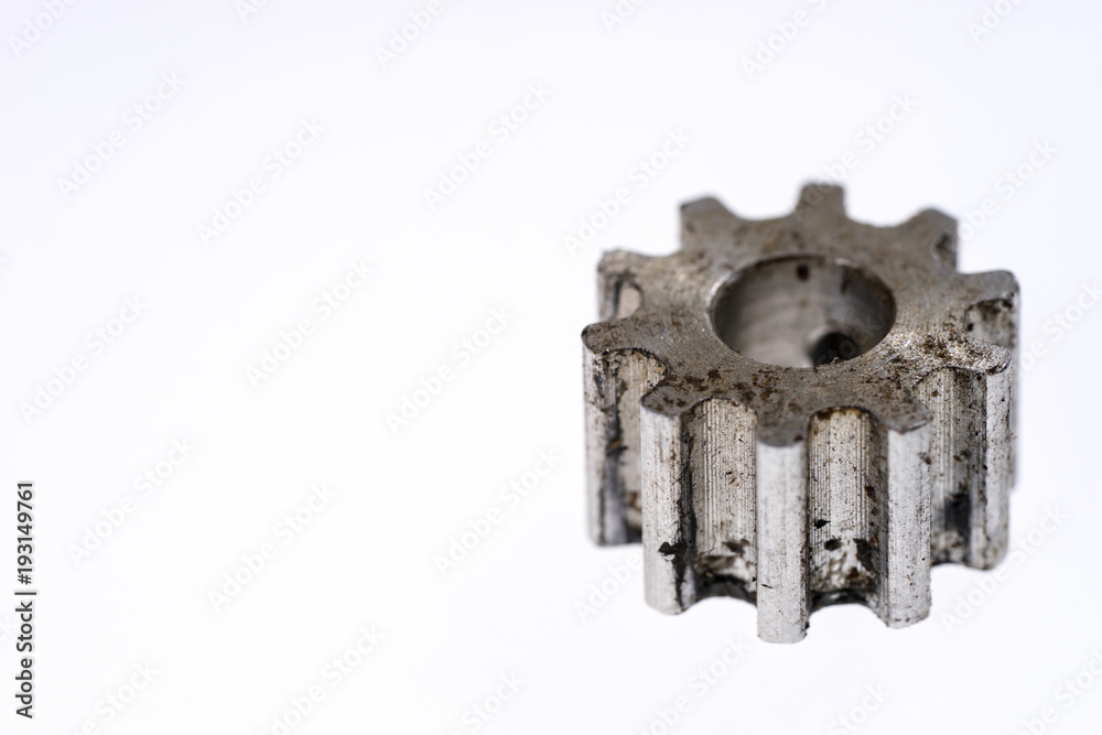 Silver old metal gear wheel isolated on white Silver old metal gear wheel isolated on white