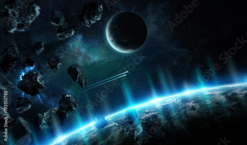 Distant planet system in space with exoplanets 3D rendering elements of this image furnished by NASA