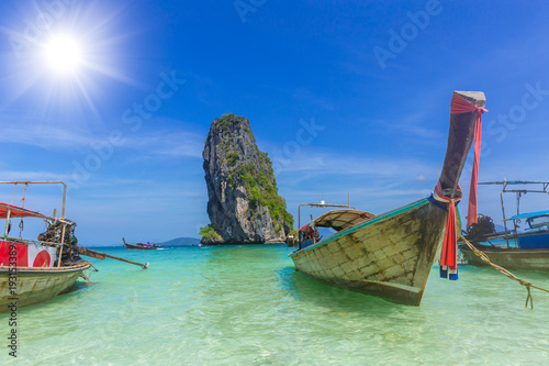 Wooden boat for tourist in Thailand sea travel Phiphi Phuket krabi island in summer season concept © Quality Stock Arts