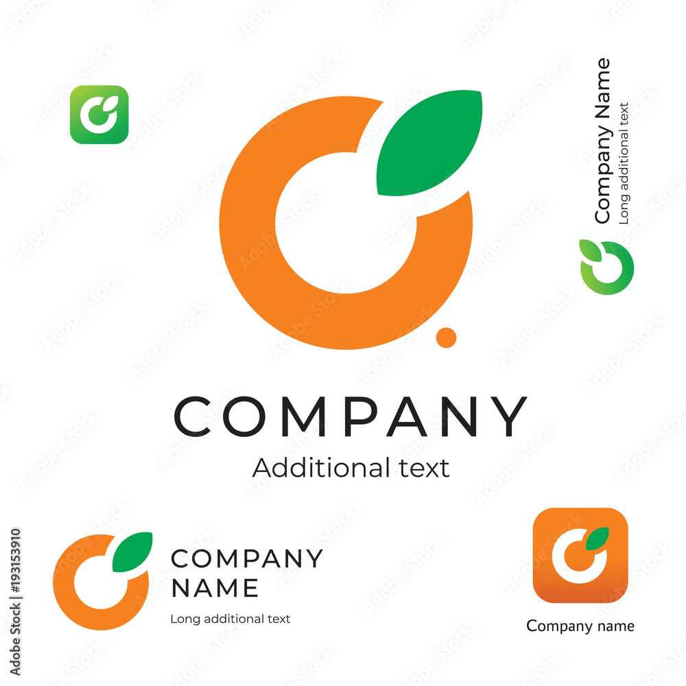 Orange with a Leaf Logo Simple and Clean Modern Identity Brand and App Icon  Symbol Concept Set Template Stock Vector | Adobe Stock