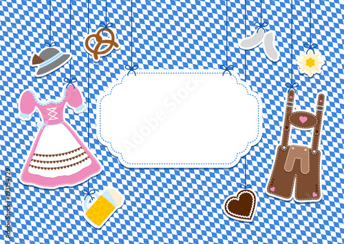 Card Hanging Octoberfest Symbols & Pattern Label Blue