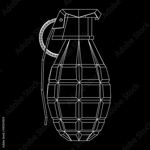 Hand bomb frag grenade wireframe low poly mesh vector illustration