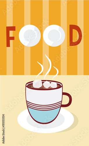 Hot coffee with sugar cubes cartoon menu cover