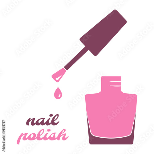 Nail polish, open bottle. Pink silhouette. Vector illustration