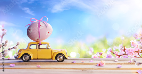 Deformed And Unrecognizable Car Carrying Easter Egg