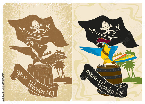 Pirate Children's Party. Parrot. Flag