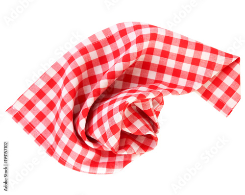 Checkered red picnic cloth isolated.