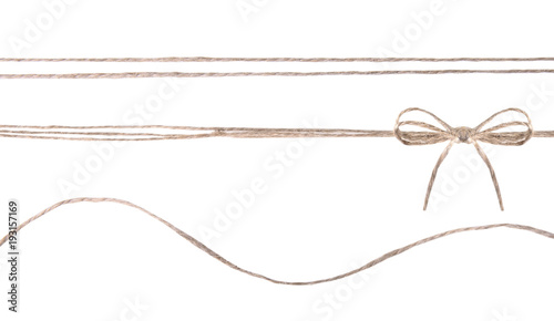 Foto Twine rope with bow collage isolated.