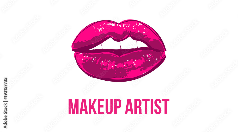 Makeup artist business card. Business cards template with pink open lips print. Elegant fashion design cards. Makeup artist banner. Vector template.business concept. Isolated vector.