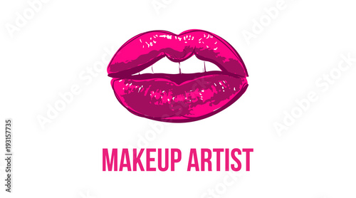 Makeup artist business card. Business cards template with pink open lips print. Elegant fashion design cards. Makeup artist banner. Vector template.business concept. Isolated vector.