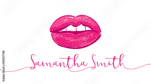 Makeup artist business card. Business cards template with pink open lips print. Elegant fashion design cards. Makeup artist banner. Vector template.business concept. Isolated vector.
