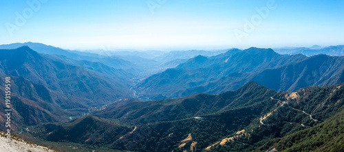 Panorama view from Moro Rock in Sequoia National Park in USA California photo