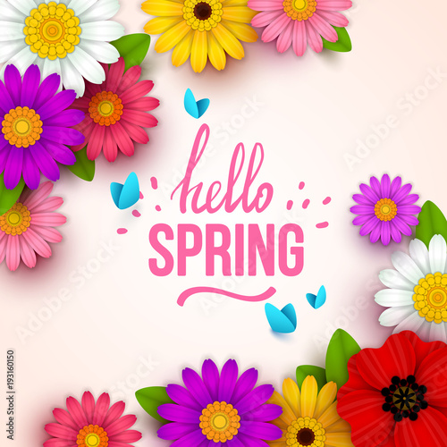 Fototapeta Naklejka Na Ścianę i Meble -  Colorful spring background with beautiful flowers. Vector illustration