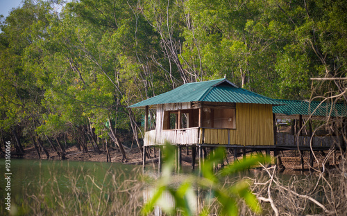 Wood house in lake side