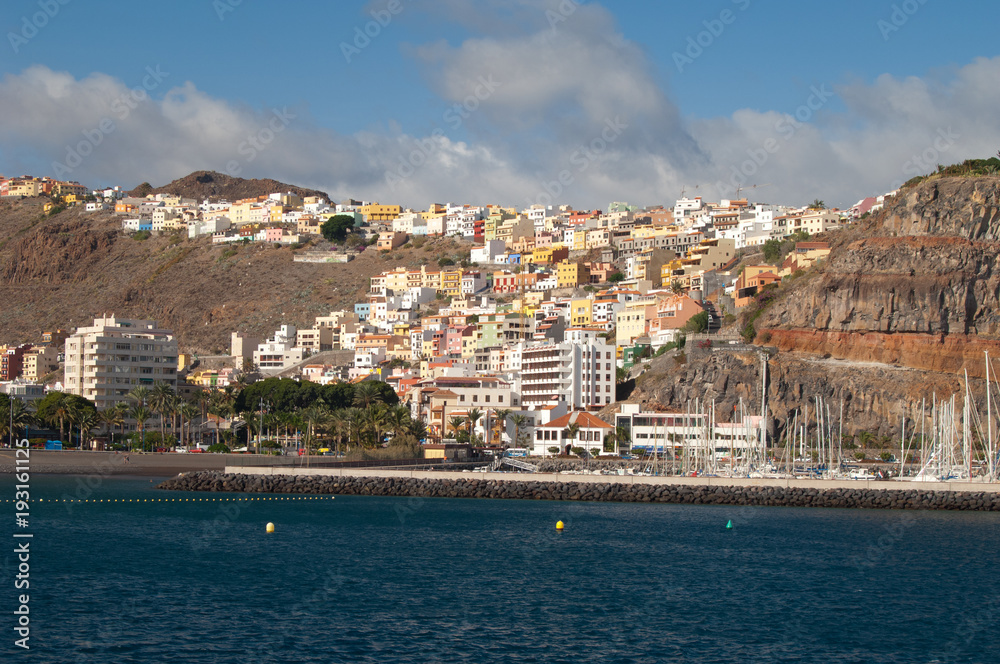 Coast and city of Los Cristianos. Arona. Tenerife. Canary Islands. Spain.