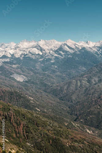 Aerial view from Moro Rock in Sequoia National Park in USA California