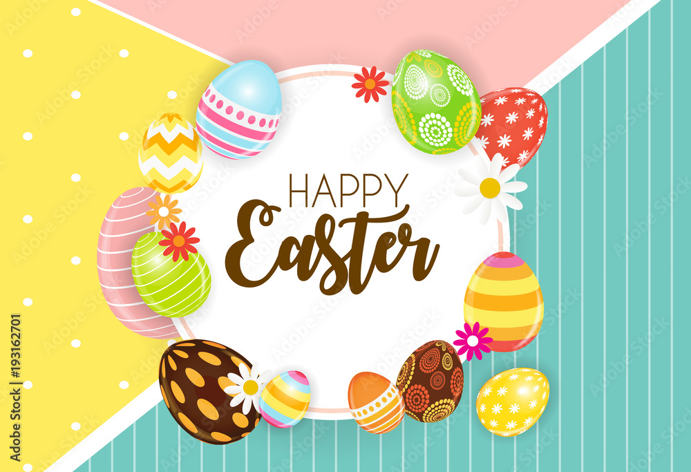 Happy Easter Cute Background with Eggs. Vector Illustration EPS10