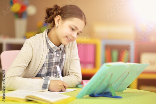 schoolgirl doing homework