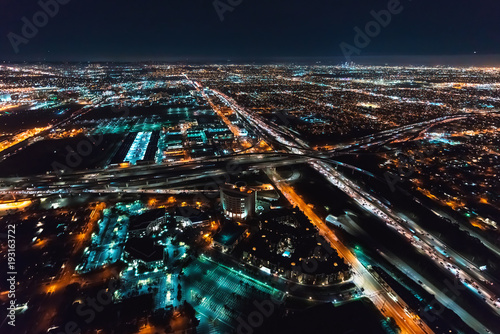 Aerial view of Los Angeles, CA near LAX at night