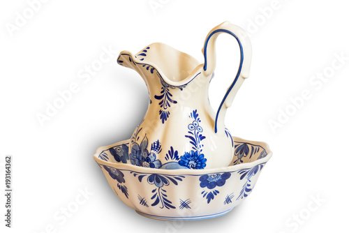 Canvas Print Ceramic water pitcher and bowl
