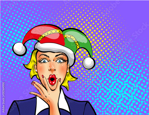 Vector pop art april fools day woman in jester hat
