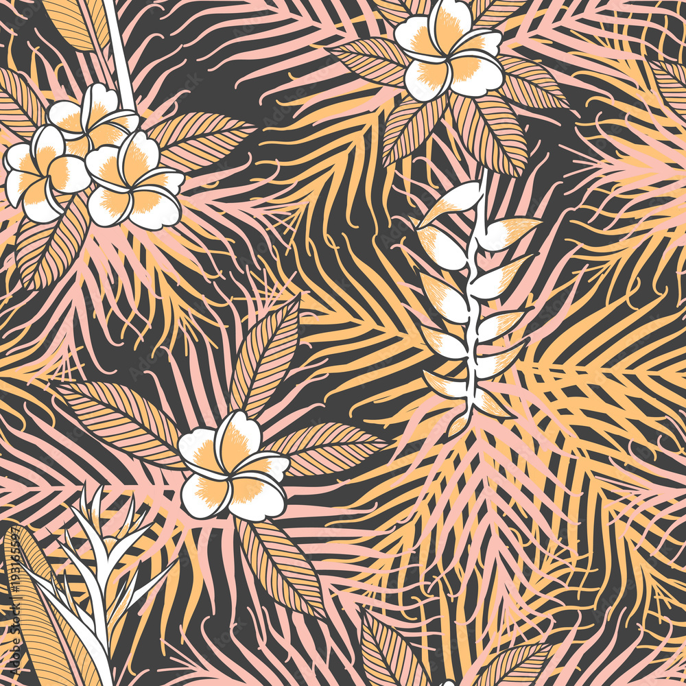 Vintage tropical flower pattern vector seamless with frangipani and