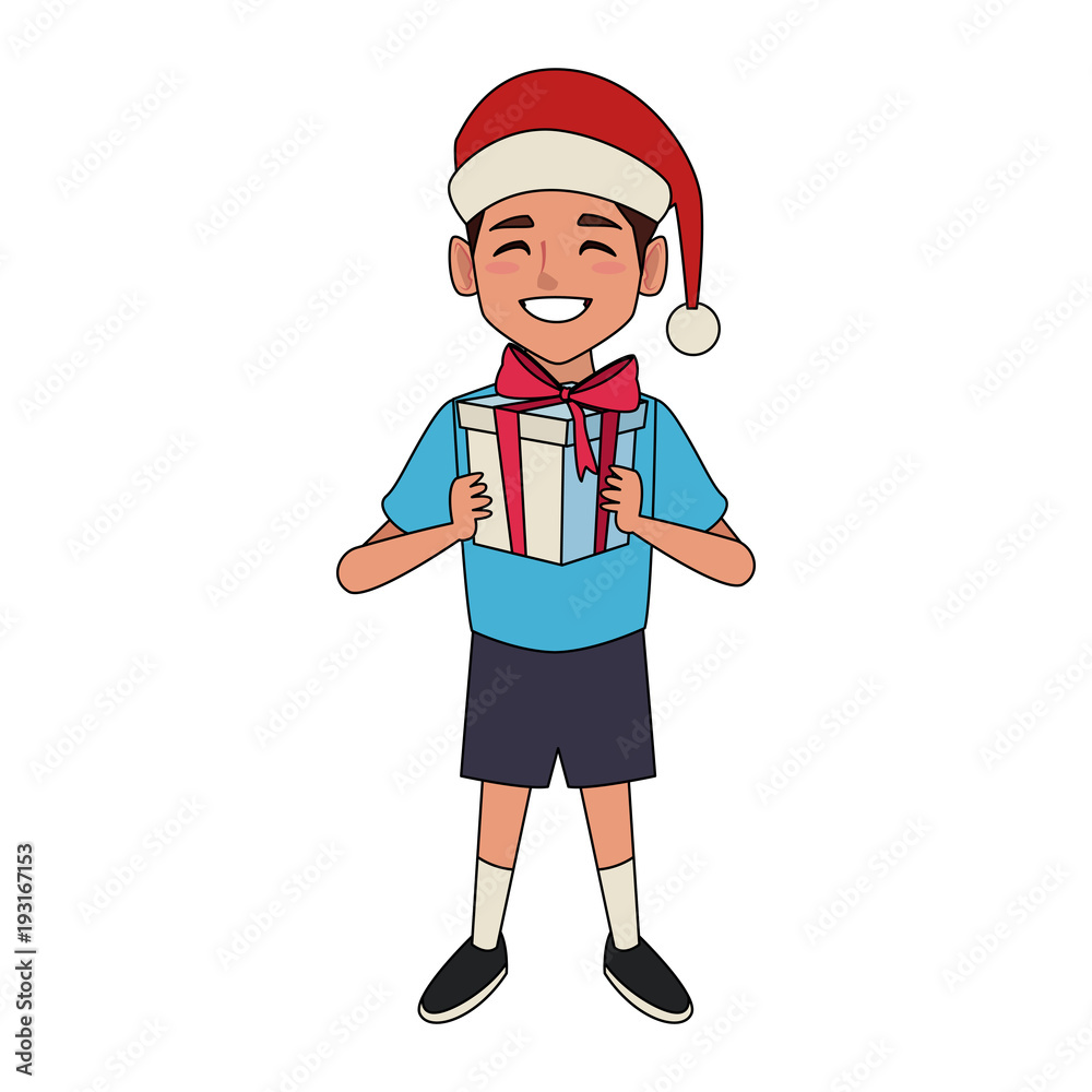 Boy with giftbox and christmas hat icon vector illustration graphic design Boy with giftbox and christmas hat icon vector illustration graphic design