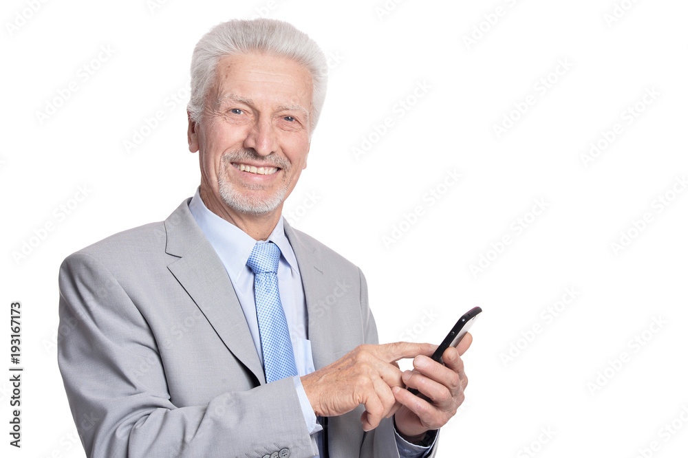 senior businessman posing with smartphone senior businessman posing with smartphone