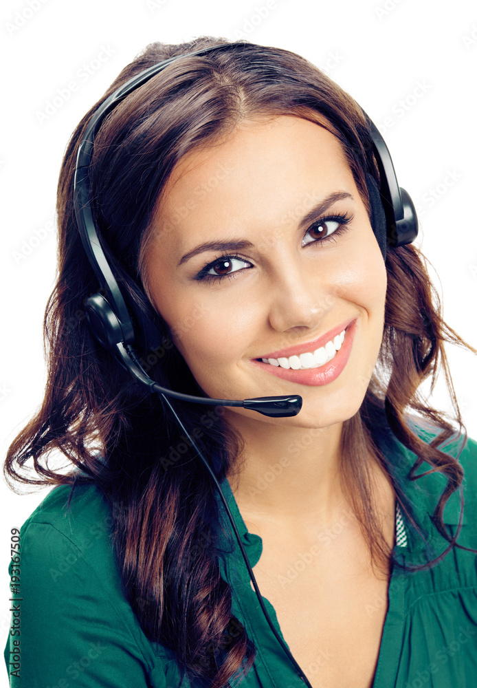 Support phone operator in headset, isolated Support phone operator in headset, isolated
