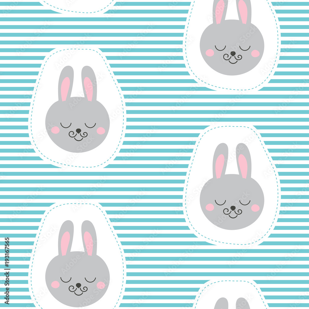 Cute baby pattern with little bunny. Cartoon animal boy print vector  seamless. Kids background with funny rabbit face patches for clothing, t- shirt, pajamas, nursery, children bedroom textile. Stock Vector | Adobe  Stock