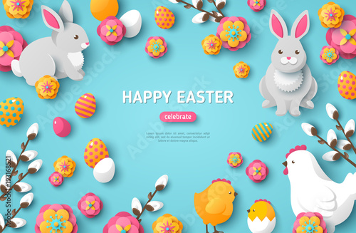 Happy Easter Blue Background