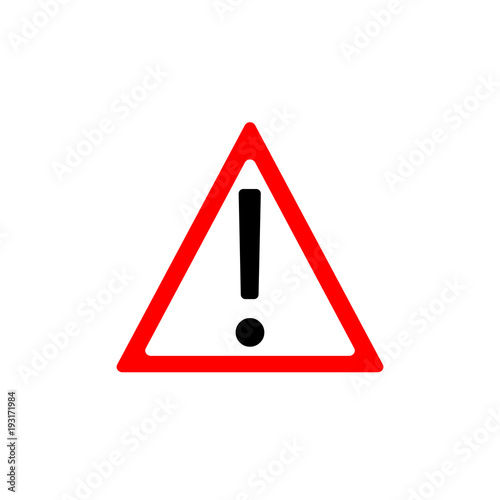 Attention sign with exclamation mark symbol. Vector illustration. Warning icon. Triangle.