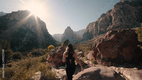 Woman Hiking in Beautiful Desert Canyon