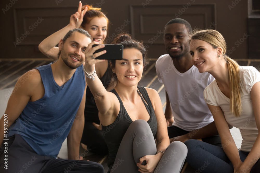 Happy Diverse People Exercise Together Gym Stay Healthy People