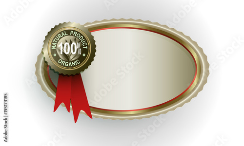 oval frame with a sign one hundred percent natural product