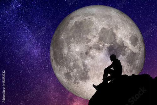 silhouette of the man sitting with the world image. Elements of this vector furnished by NASA