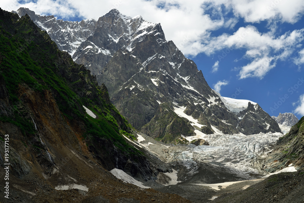 A front part on the Chalaadi glacier in the Caucasus, Georgia