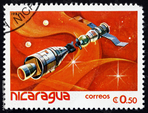 Postage stamp Nicaragua 1982 Apollo-Soyuz mission photo