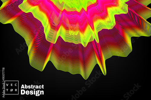 Neon. Liquid abstract. Electronic music fest and electro summer wave poster. Club party flyer. Abstract gradients waves music background. Pink and yellow colors.