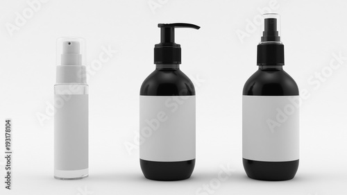 Cosmetics cream bottle, shampoo, shower gel, soap, balm. Cosmetic bottle isolated on white background. 3D render