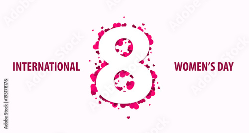 8 March International Women's Day greeting card with heards. Vector illustration