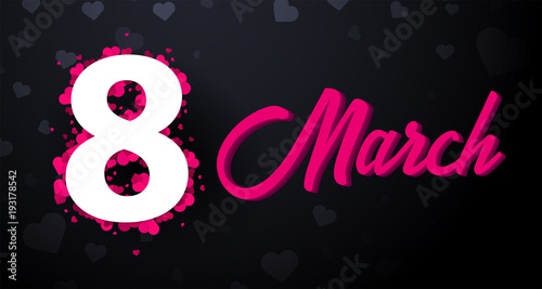 8 March International Women's Day greeting card with heards. Vector illustration