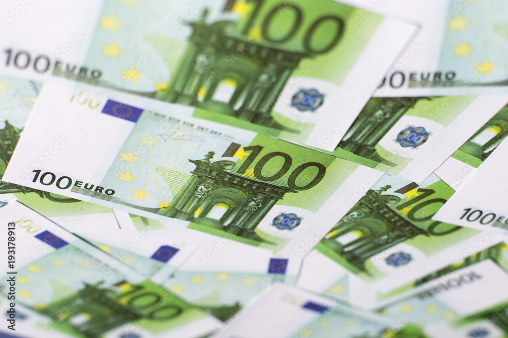 Euro currency, background image, hundreds of green Euro currency, background image, hundreds of green