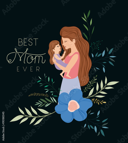 happy mothers day lifting a daughter vector illustration design
