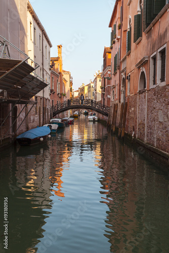 View of one of the many canals of Venice, Italy. Venice is a popular tourist destination of Europe.