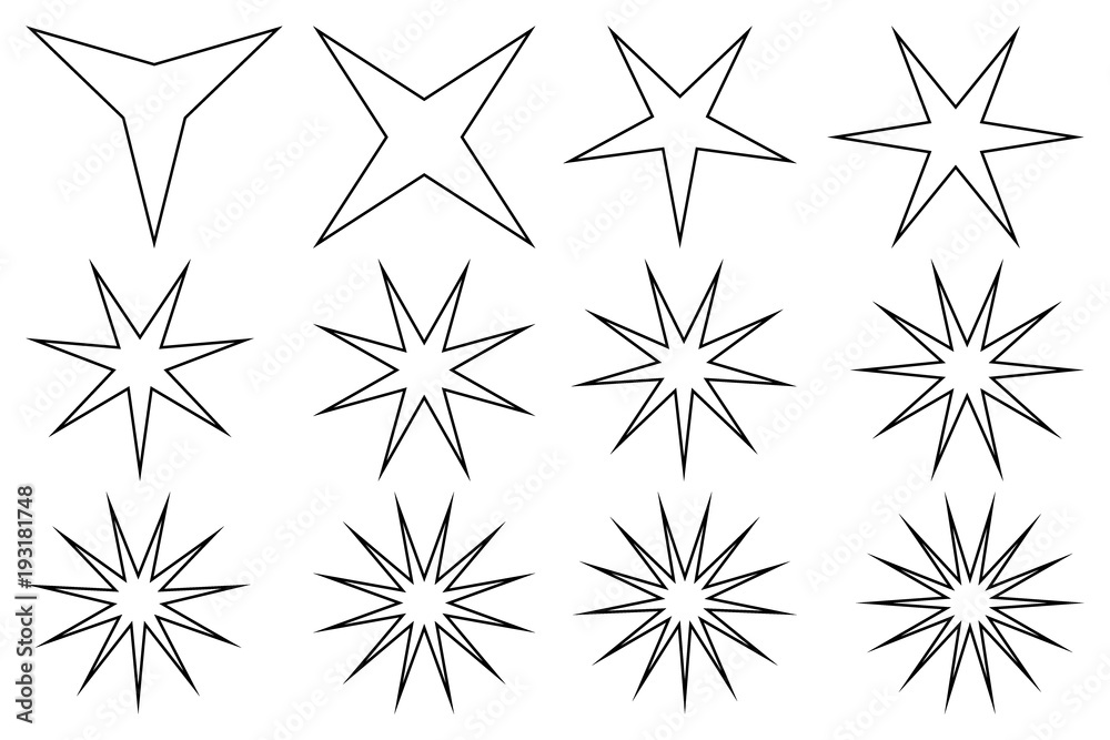 Star - vector set - black on white background