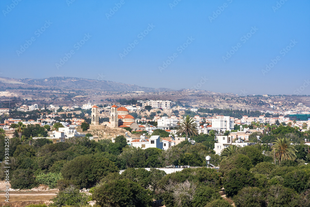 View of Paphos and mountains from Cyprus Archaeological park at Kato Paphos, Cyprus