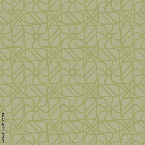 Geometric ornament. Olive green seamless pattern